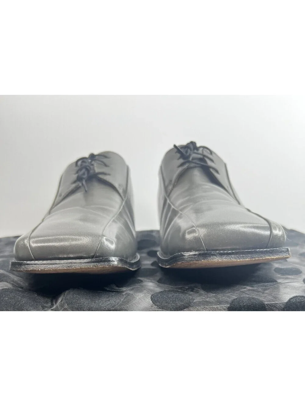 Stacy Adams Mens 10.5 M Pewter Gray Leather Square Toe Lace Up Dress Shoes